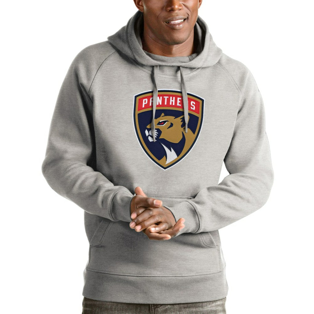 Florida Panthers Antigua Logo Victory Pullover Hoodie Heathered Gray