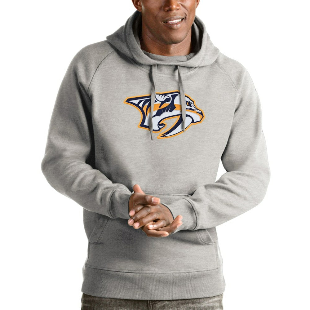 Nashville Predators Antigua Logo Victory Pullover Hoodie Heathered Gray