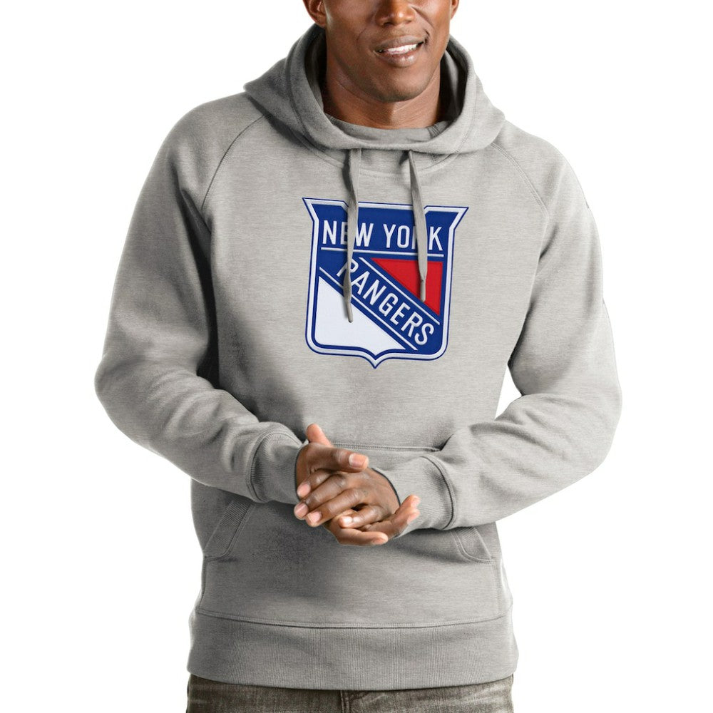 New York Rangers Antigua Logo Victory Pullover Hoodie Heathered Gray