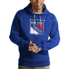 New York Rangers Antigua Logo Victory Pullover Hoodie Blue