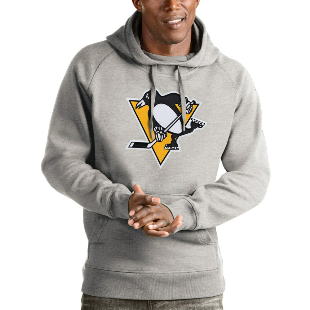 Pittsburgh Penguins Antigua Logo Victory Pullover Hoodie Heathered Gray