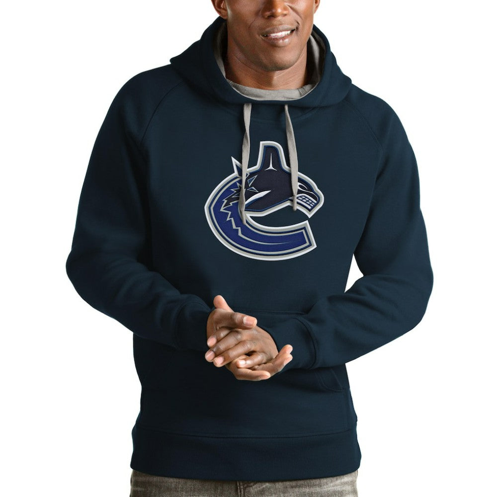 Vancouver Canucks Antigua Logo Victory Pullover Hoodie Navy