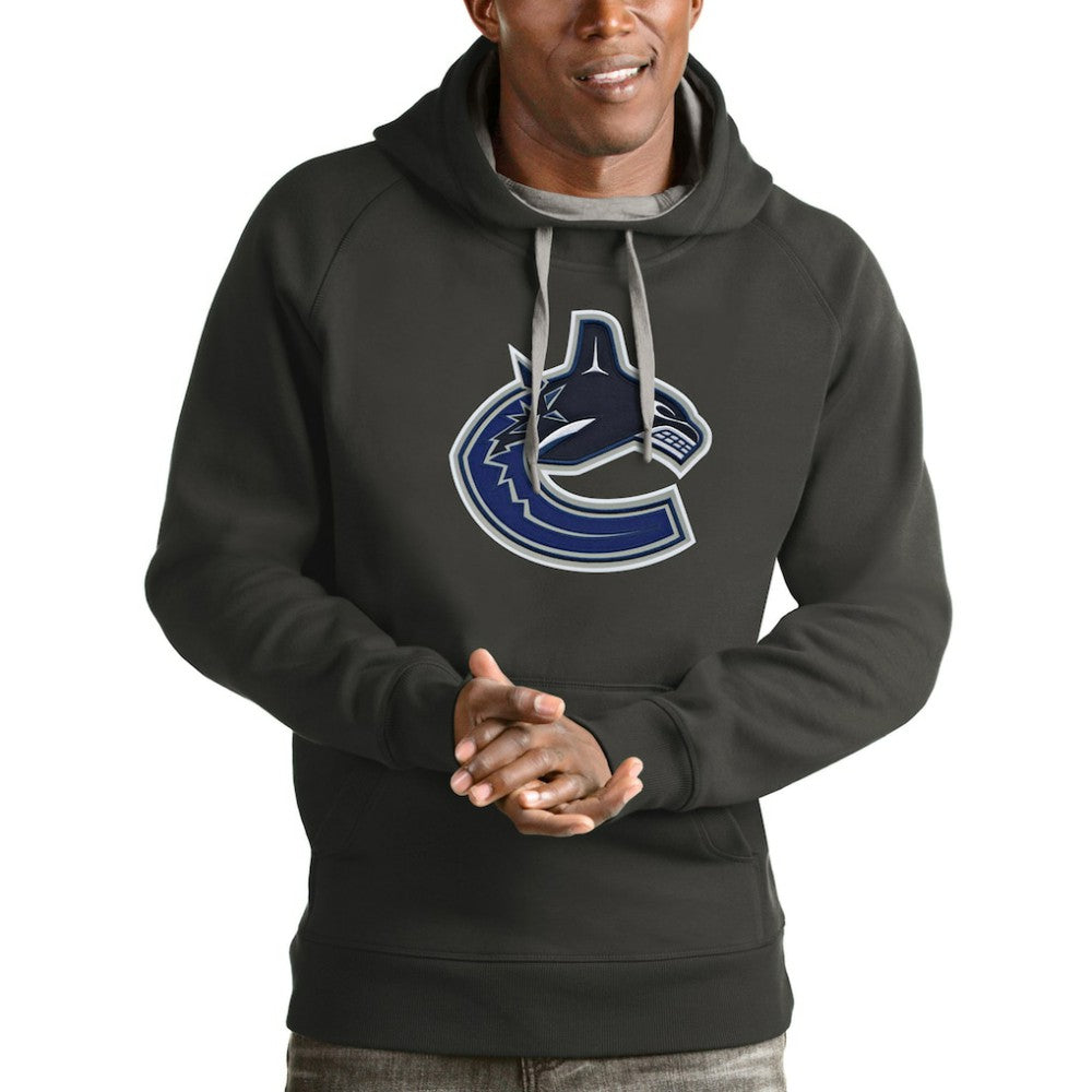 Vancouver Canucks Antigua Logo Victory Pullover Hoodie Charcoal