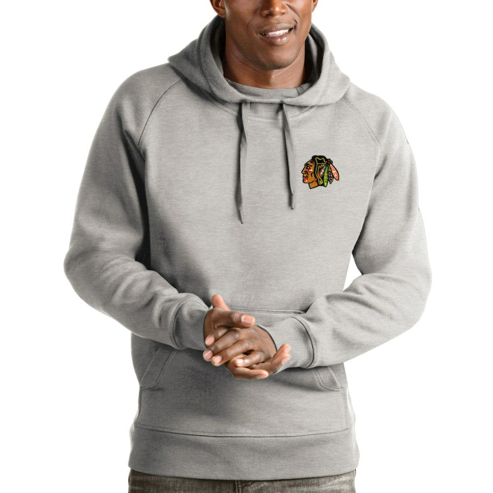 Chicago Blackhawks Antigua Victory Pullover Hoodie Heathered Gray