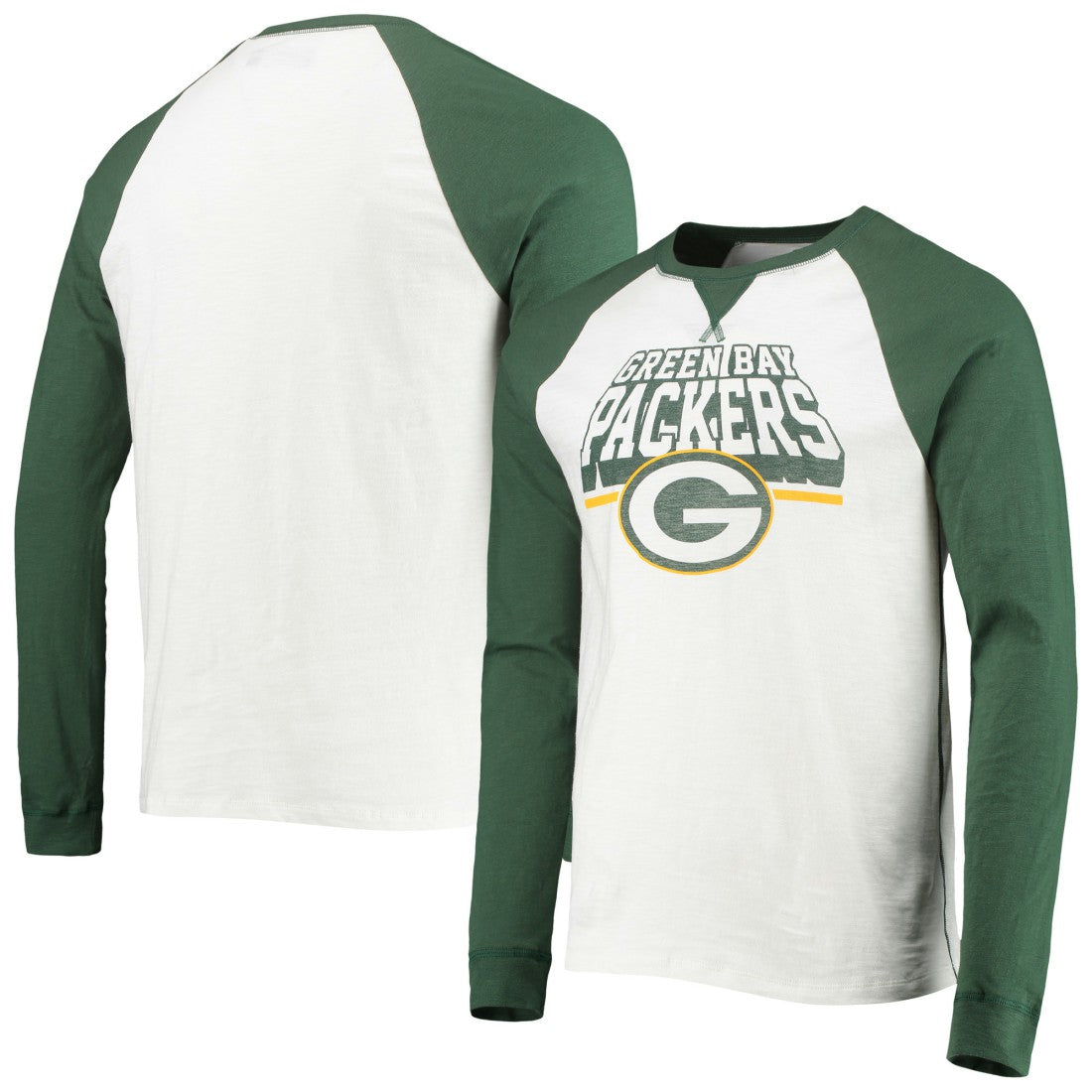 Green Bay Packers Junk Food Colorblock Raglan Long Sleeve T-Shirt - White/Green for sale
