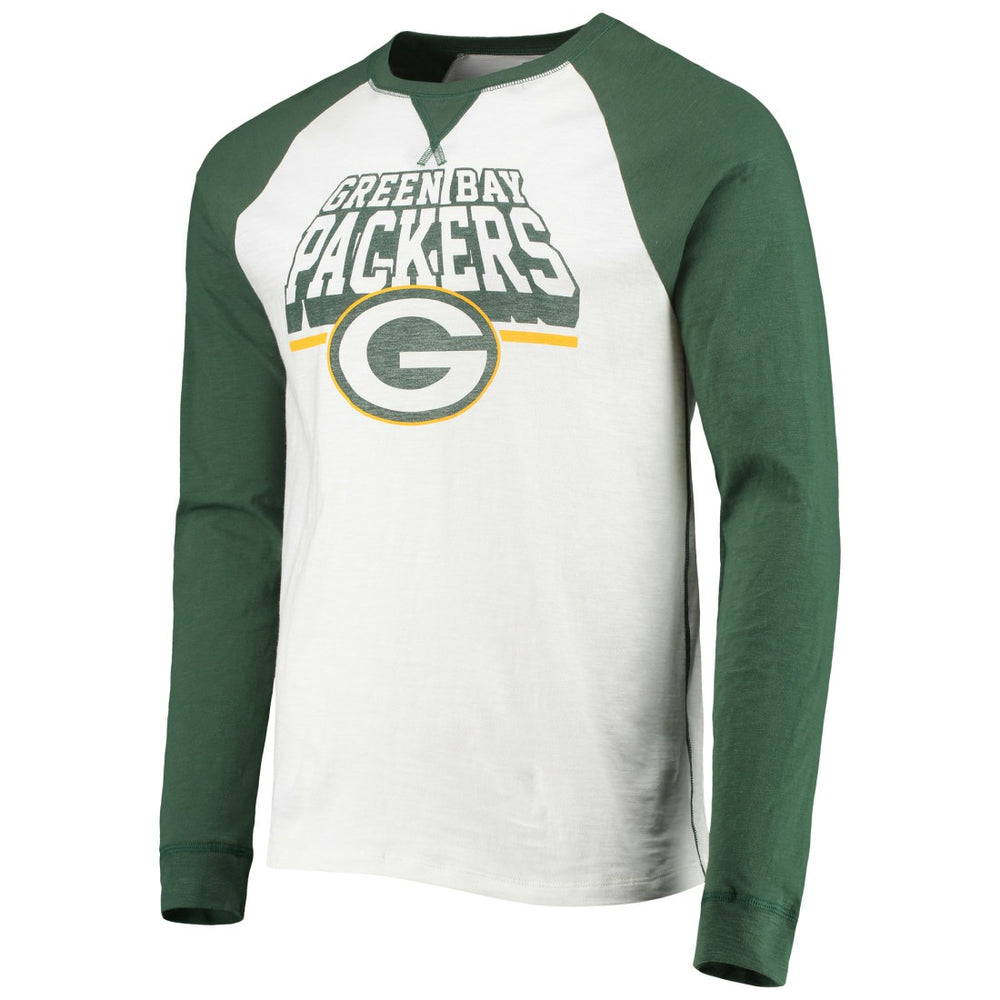 Green Bay Packers Junk Food Colorblock Raglan Long Sleeve T-Shirt - White/Green for sale