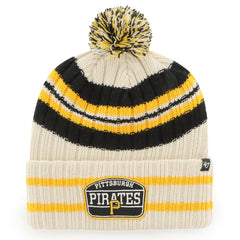 Pittsburgh Pirates Home Patch Cuffed Knit Hat with Pom - Natural | 47 brand