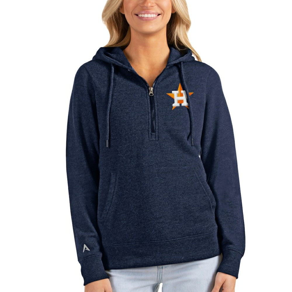 Houston Astros Antigua Women's Action Half-Zip Pullover Hoodie - Heathered Navy