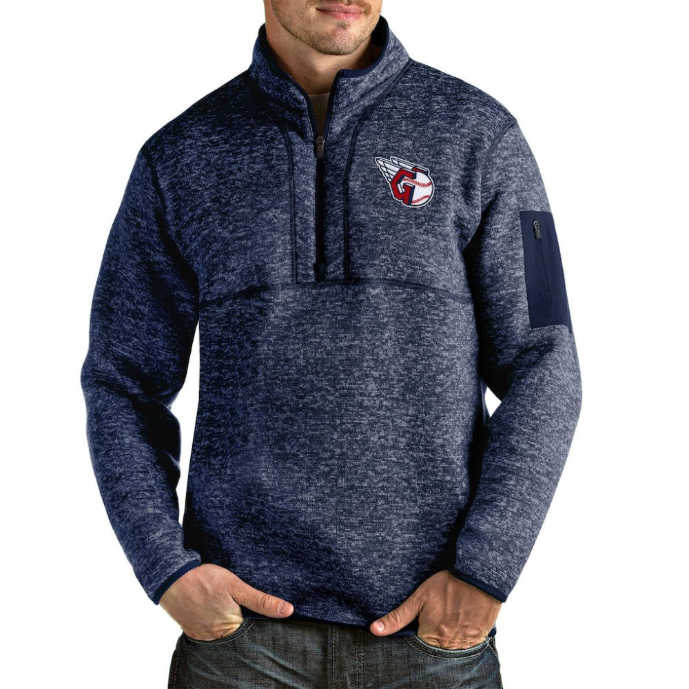 Cleveland Guardians Antigua Fortune Quarter-Zip Pullover Jacket - Heathered Navy