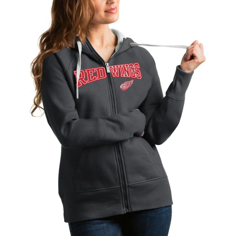 Detroit Red Wings Antigua Women's Wordmark Victory Full-Zip Hoodie Charcoal