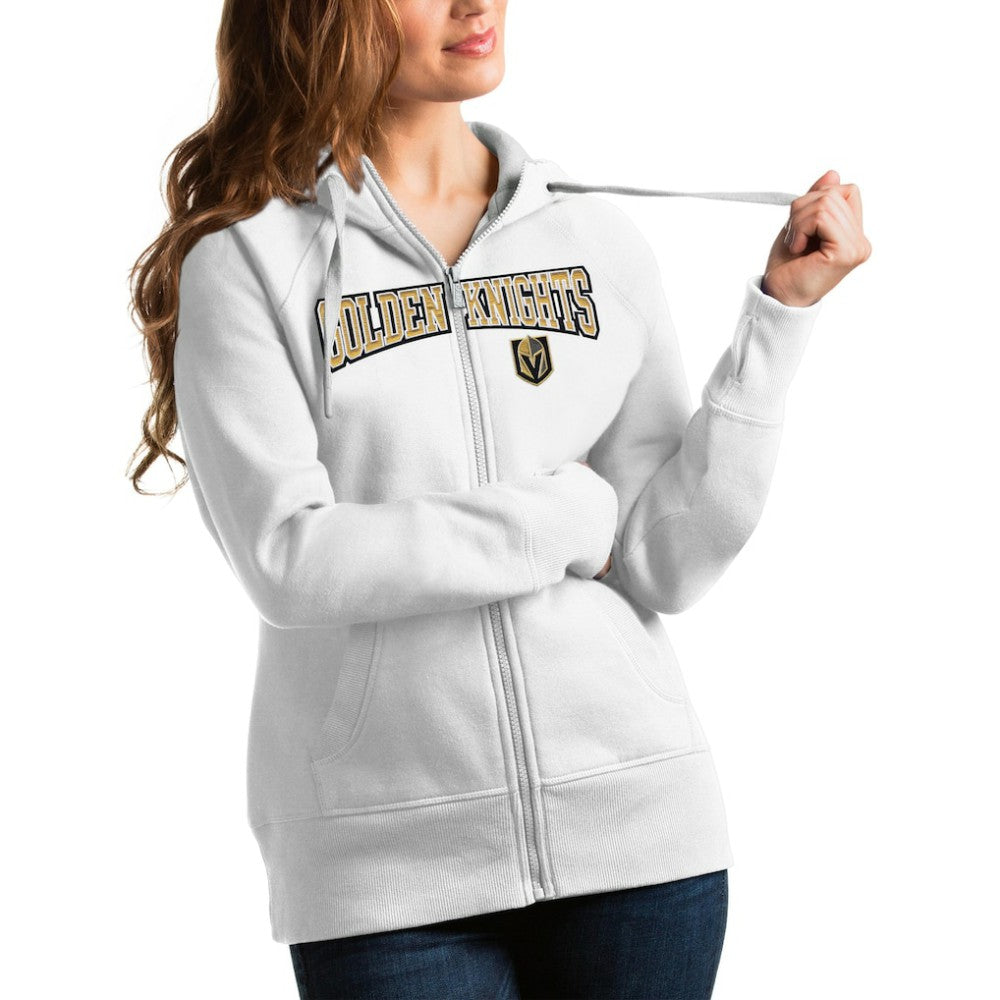 Vegas Golden Knights Antigua Women's Wordmark Victory Full-Zip Hoodie White