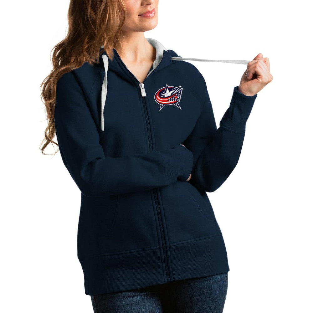 Columbus Blue Jackets Antigua Women's Team Victory Full-Zip Hoodie Navy