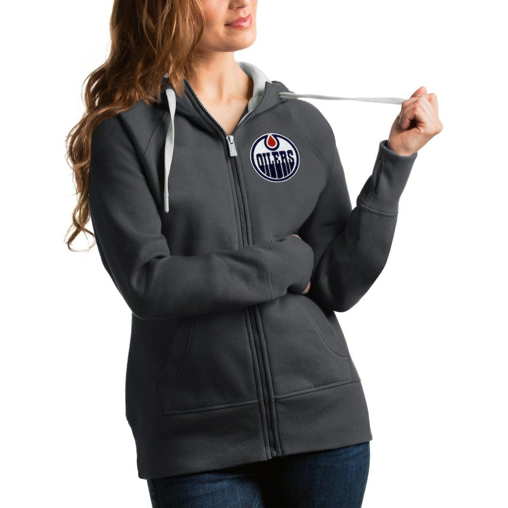 Edmonton Oilers Antigua Women's Victory Full-Zip Hoodie Charcoal
