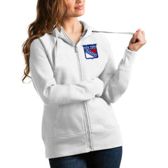 New York Rangers Antigua Women's Victory Full-Zip Hoodie White