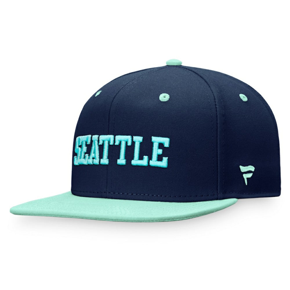 Seattle Kraken Fanatics Heritage City Two-Tone Snapback Hat Deep Sea Blue/Light Blue