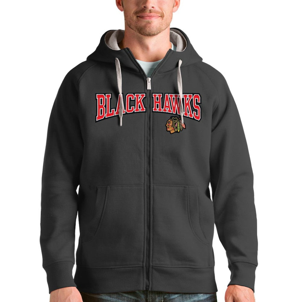 Chicago Blackhawks Antigua Wordmark Victory Full-Zip Hoodie Charcoal