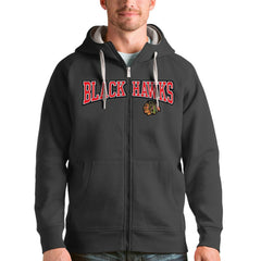 Chicago Blackhawks Antigua Wordmark Victory Full-Zip Hoodie Charcoal