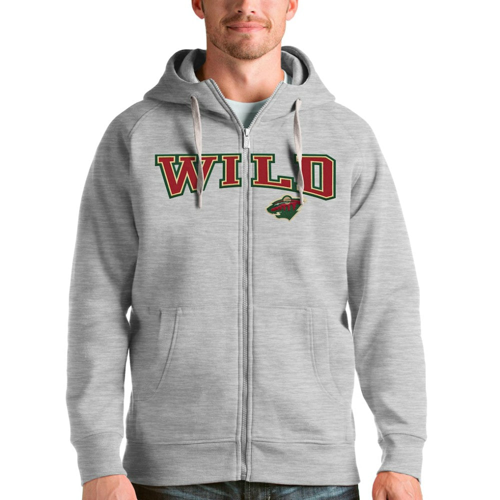 Minnesota Wild Antigua Wordmark Victory Full-Zip Hoodie Heathered Gray