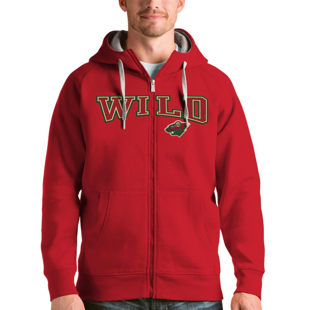 Minnesota Wild Antigua Wordmark Victory Full-Zip Hoodie Red