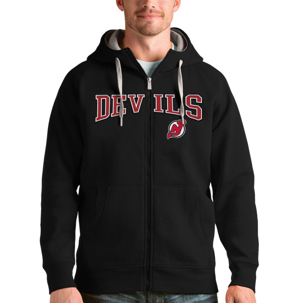 New Jersey Devils Antigua Wordmark Victory Full-Zip Hoodie Black