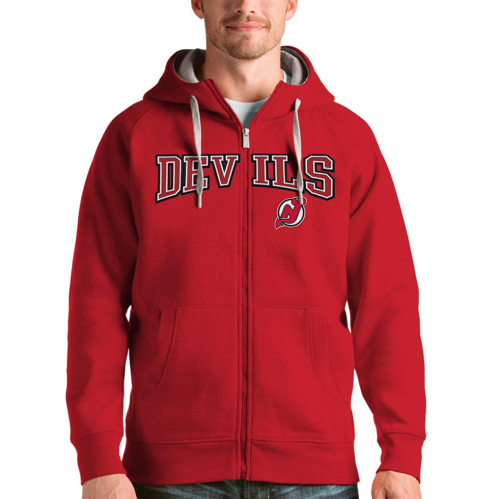 New Jersey Devils Antigua Wordmark Victory Full-Zip Hoodie Red