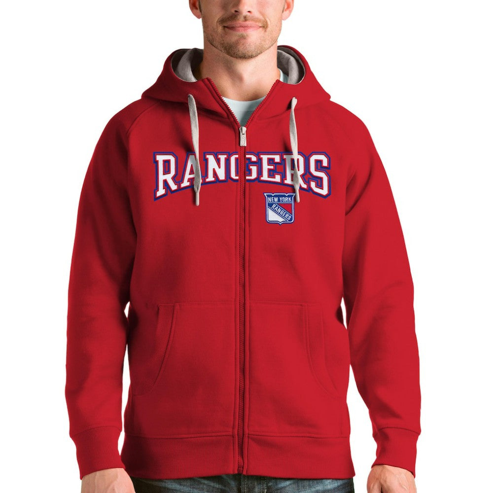 New York Rangers Antigua Wordmark Victory Full-Zip Hoodie Red