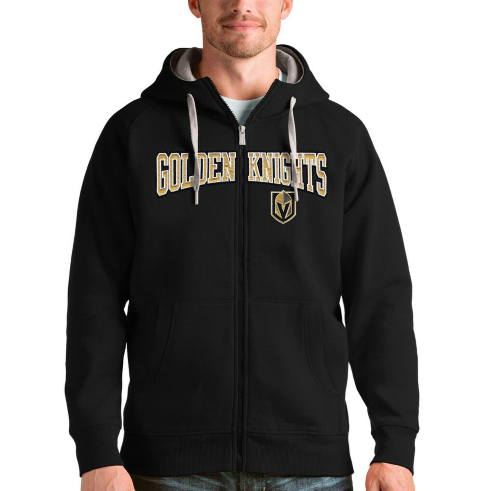 Vegas Golden Knights Antigua Wordmark Victory Full-Zip Hoodie Black