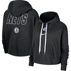 Brooklyn Nets Women's Courtside Cropped Pullover Hoodie - Black | Nike shop