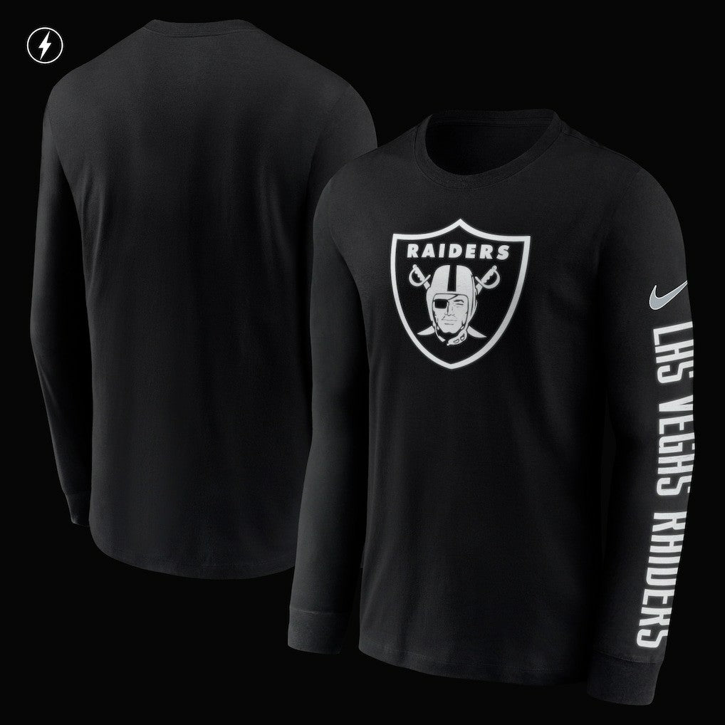 Las Vegas Raiders RFLCTV Name and Logo T-Shirt - Black | Nike outlet