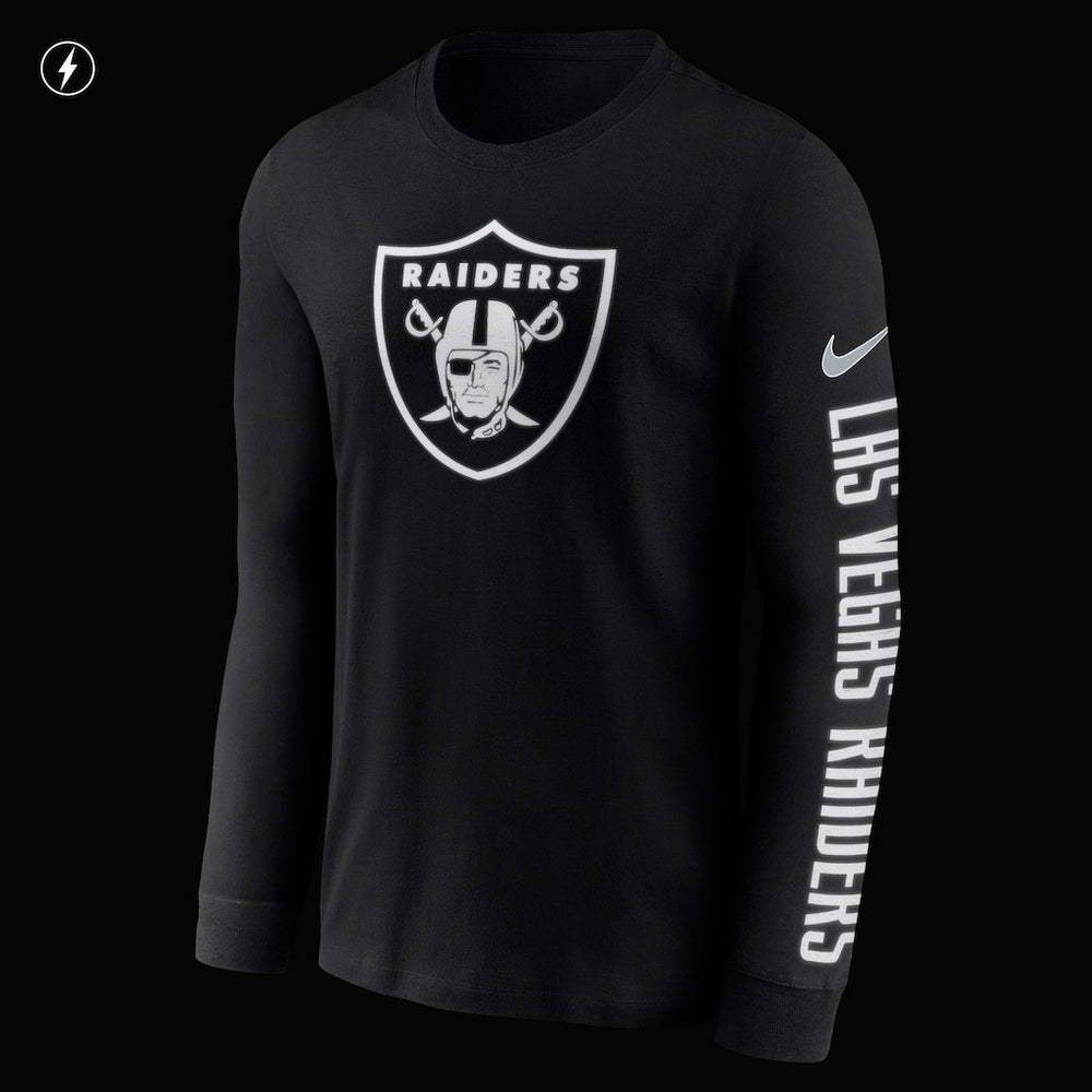 Las Vegas Raiders RFLCTV Name and Logo T-Shirt - Black | Nike outlet