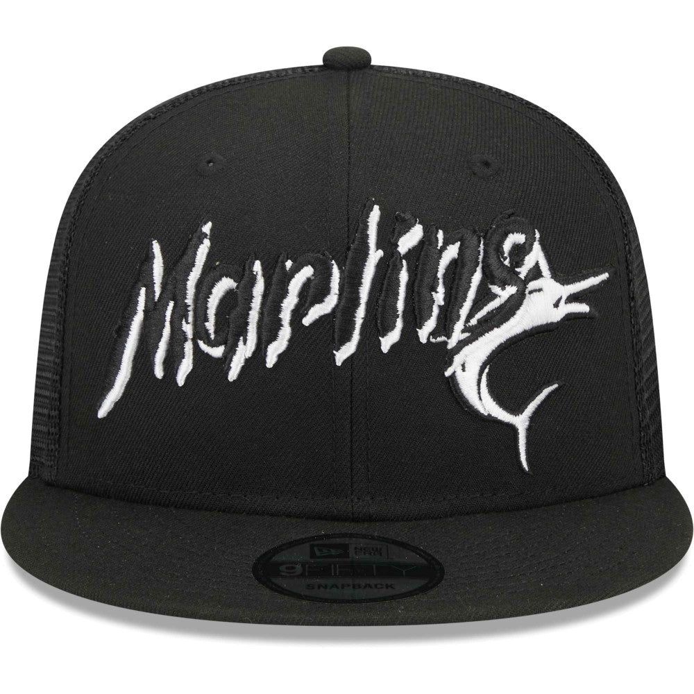 Miami Marlins Street Trucker 9FIFTY Snapback Hat - Black | New Era