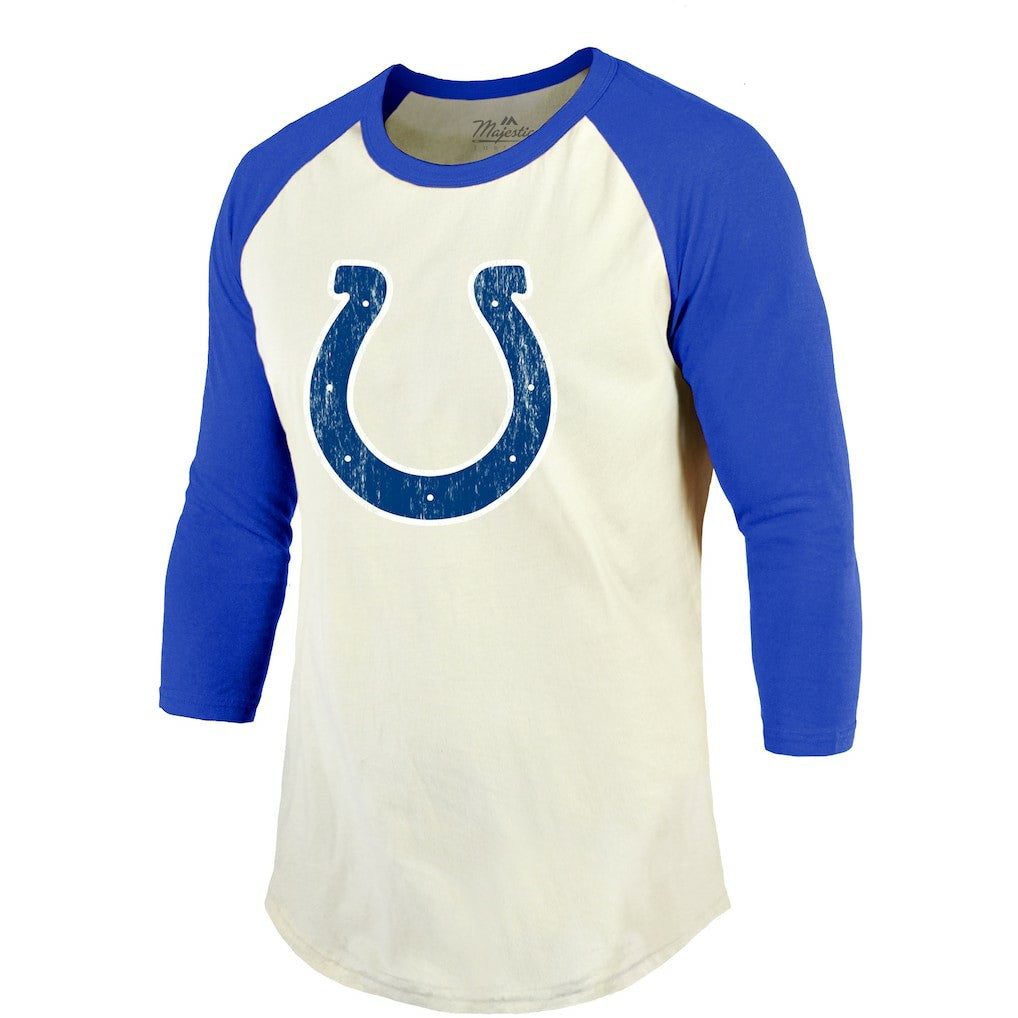 Jonathan Taylor Indianapolis Colts Majestic Threads Vintage Player Name & Number Raglan 3/4-Sleeve T-Shirt - Cream/Royal for sale