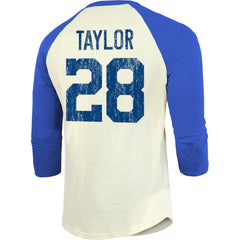 Jonathan Taylor Indianapolis Colts Majestic Threads Vintage Player Name & Number Raglan 3/4-Sleeve T-Shirt - Cream/Royal for sale