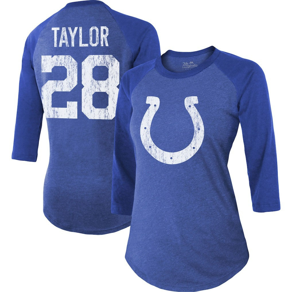 Jonathan Taylor Indianapolis Colts Majestic Threads Women's Player Name & Number Raglan Tri-Blend 3/4-Sleeve T-Shirt - Royal for sale