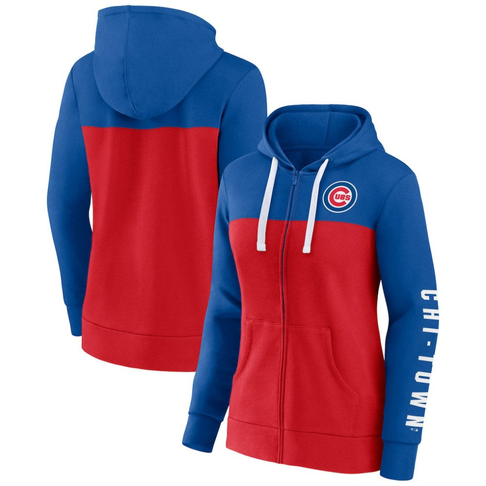 Chicago Cubs Women's Take The Field Colorblocked Hoodie Full-Zip Jacket - Royal/Red