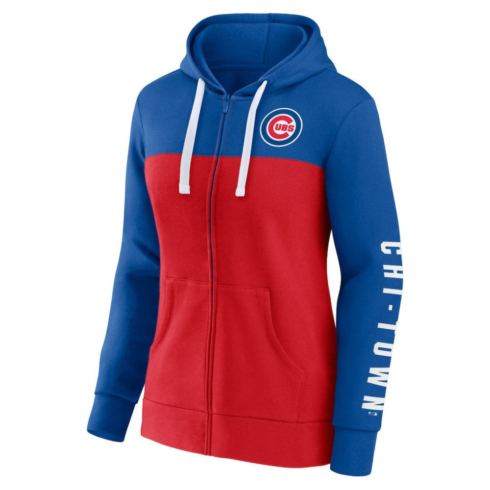 Chicago Cubs Women's Take The Field Colorblocked Hoodie Full-Zip Jacket - Royal/Red