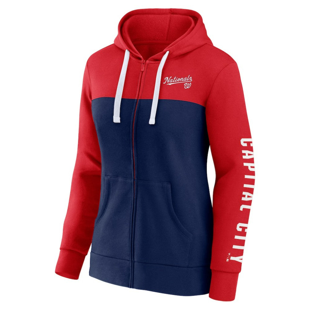 Washington Nationals Women's Take The Field Colorblocked Hoodie Full-Zip Jacket - Red/Navy