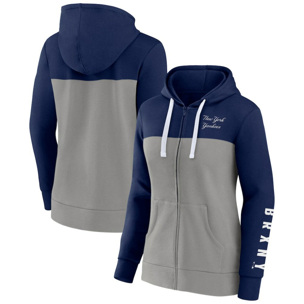 New York Yankees Women's Take The Field Colorblocked Hoodie Full-Zip Jacket - Navy/Gray