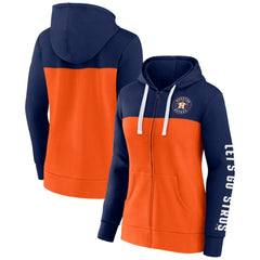 Houston Astros Women's Take The Field Colorblocked Hoodie Full-Zip Jacket - Navy/Orange