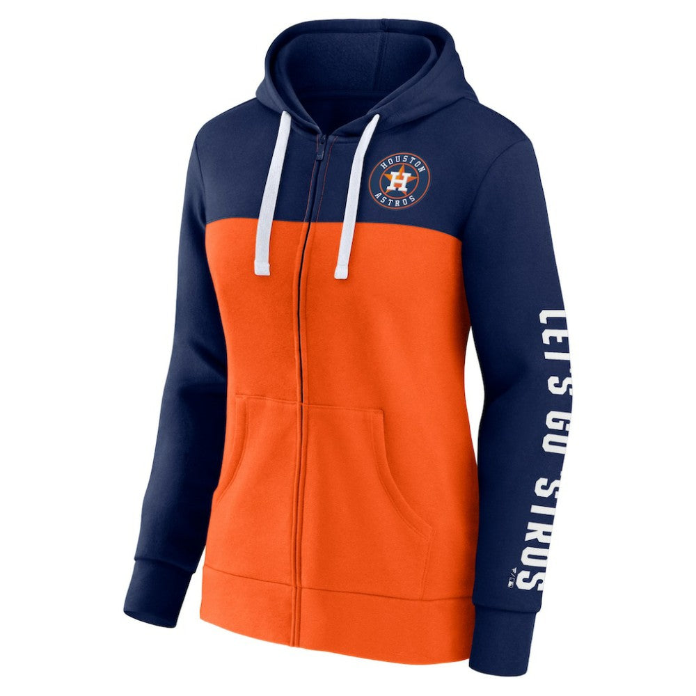 Houston Astros Women's Take The Field Colorblocked Hoodie Full-Zip Jacket - Navy/Orange