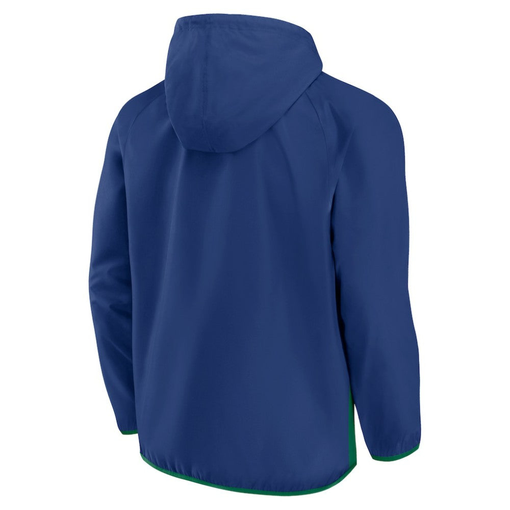 Vancouver Canucks Fanatics Backhand Shooter Defender Anorak Raglan Hoodie Quarter-Zip Jacket Blue/Green