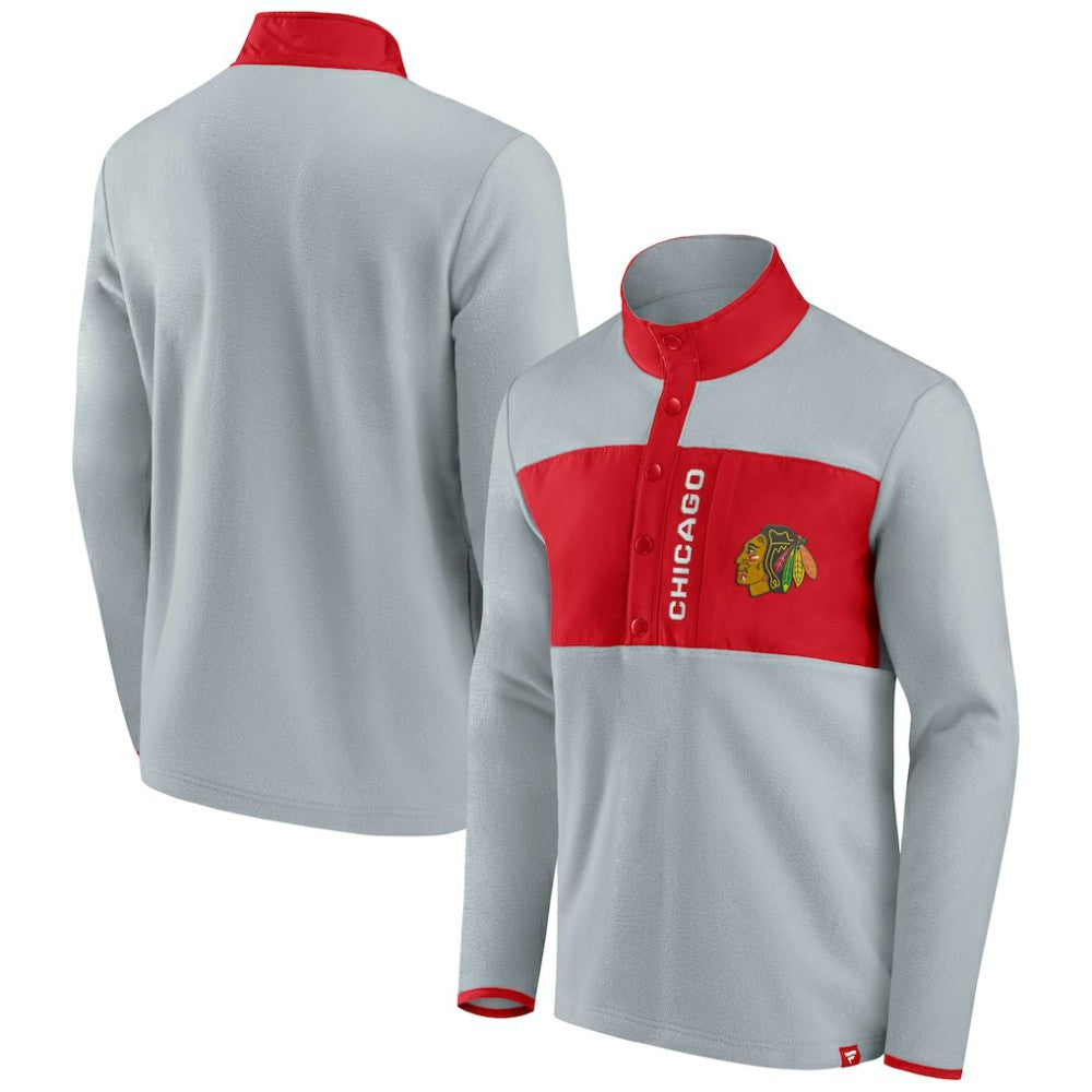 Chicago Blackhawks Fanatics Hockey Polar Fleece Quarter-Snap Jacket Gray/Red