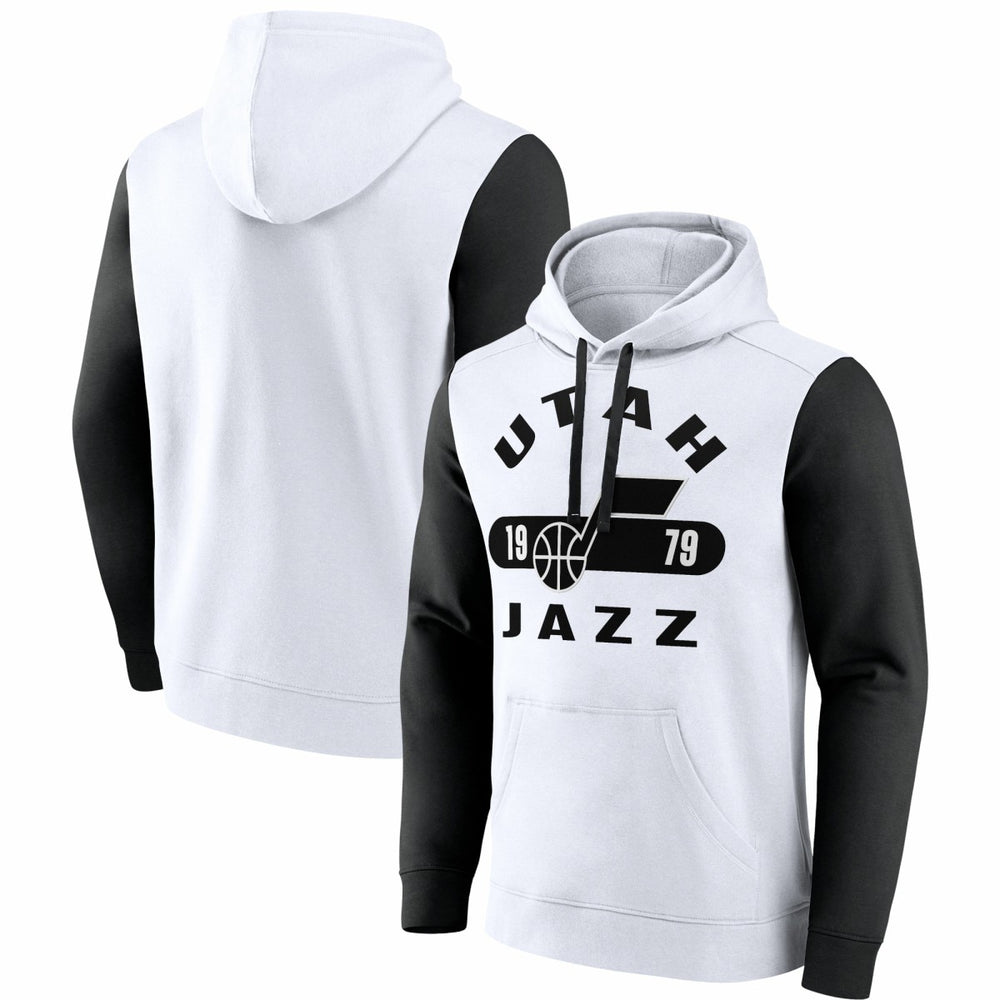 Utah Jazz Attack Colorblock Pullover Hoodie - White/Black | Fanatics outlet
