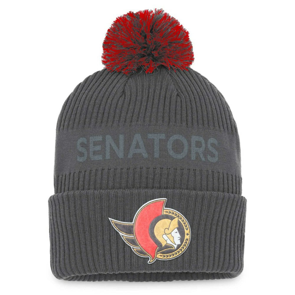 Ottawa Senators Fanatics Authentic Pro Home Ice Cuffed Knit Hat with Pom Charcoal