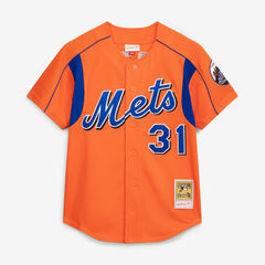 Mike Piazza New York Mets Cooperstown Collection Mesh Batting Practice Button-Up Jersey - Orange | Mitchell & Ness