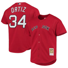 David Ortiz Boston Red Sox Cooperstown Collection Mesh Batting Practice Button-Up Jersey - Red | Mitchell & Ness