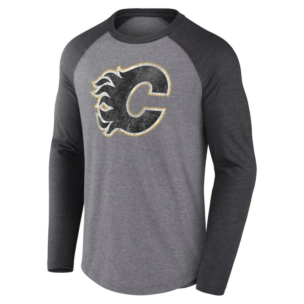 Calgary Flames Fanatics Special Edition Long Sleeve Tri-Blend Raglan T-Shirt Heather Gray