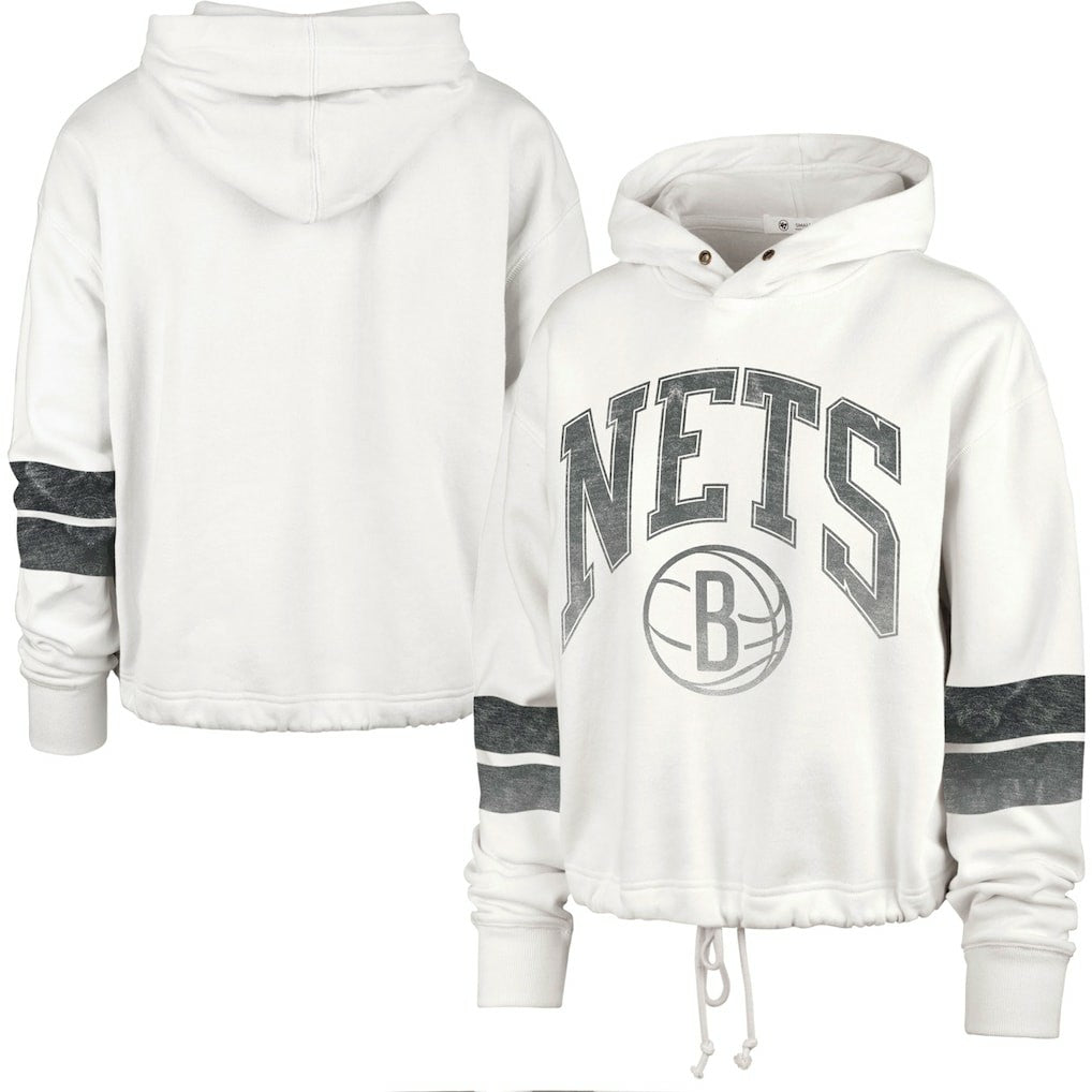 Brooklyn Nets '47 Women's Emerson Stripe Cropped Pullover Hoodie - Cream | 47 brand discount