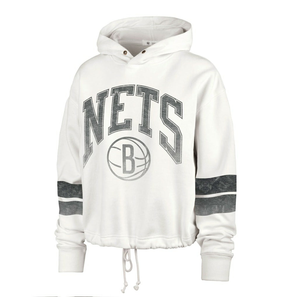 Brooklyn Nets '47 Women's Emerson Stripe Cropped Pullover Hoodie - Cream | 47 brand discount