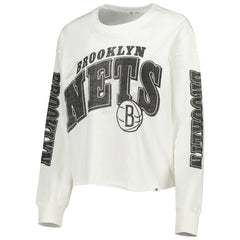Brooklyn Nets '47 Women's Parkway Brush Back Long Sleeve Cropped T-Shirt - Cream | 47 brand outlet